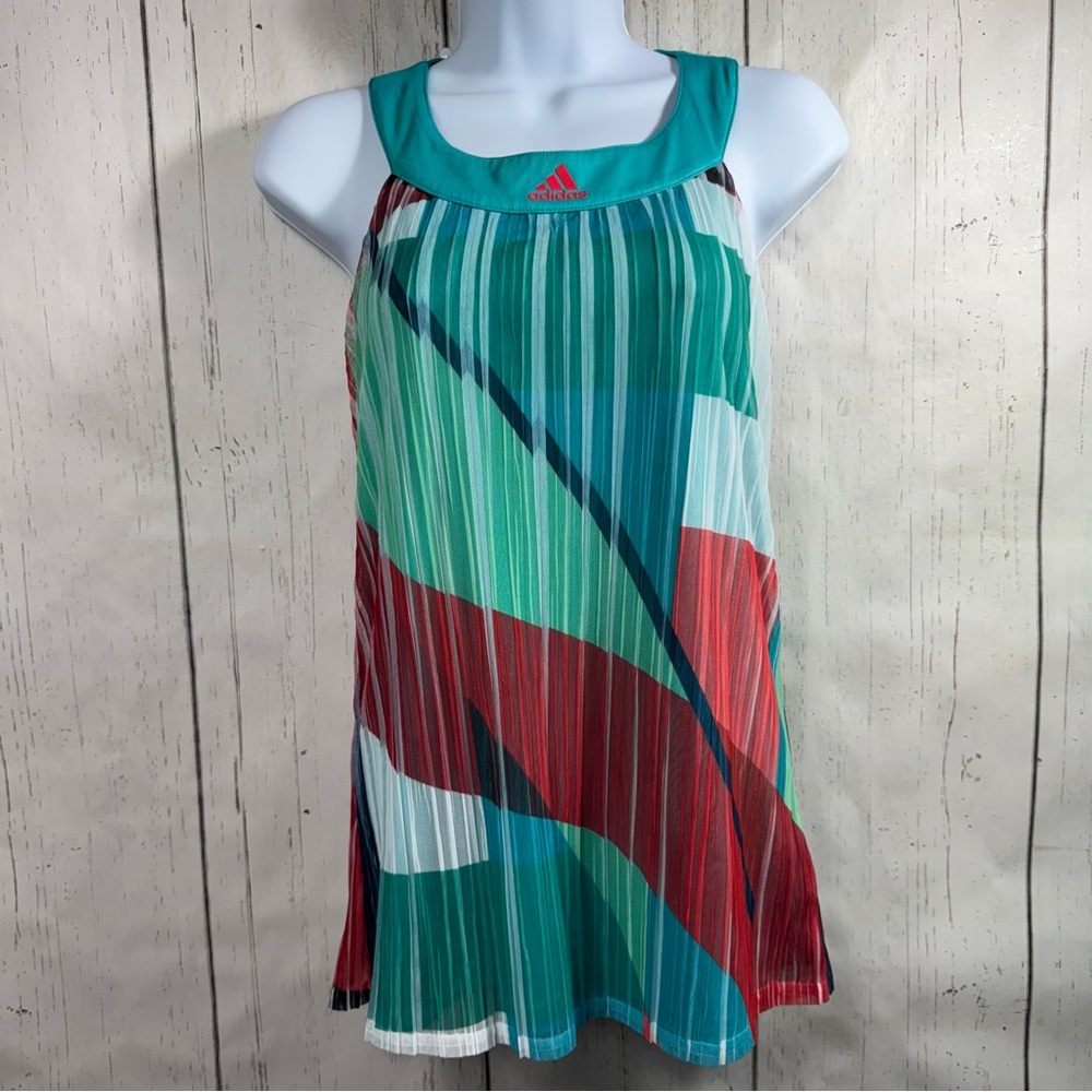 Adidas Adizero Womens Green Pleated Halter Athletic Tank Top Sports Mesh Tennis